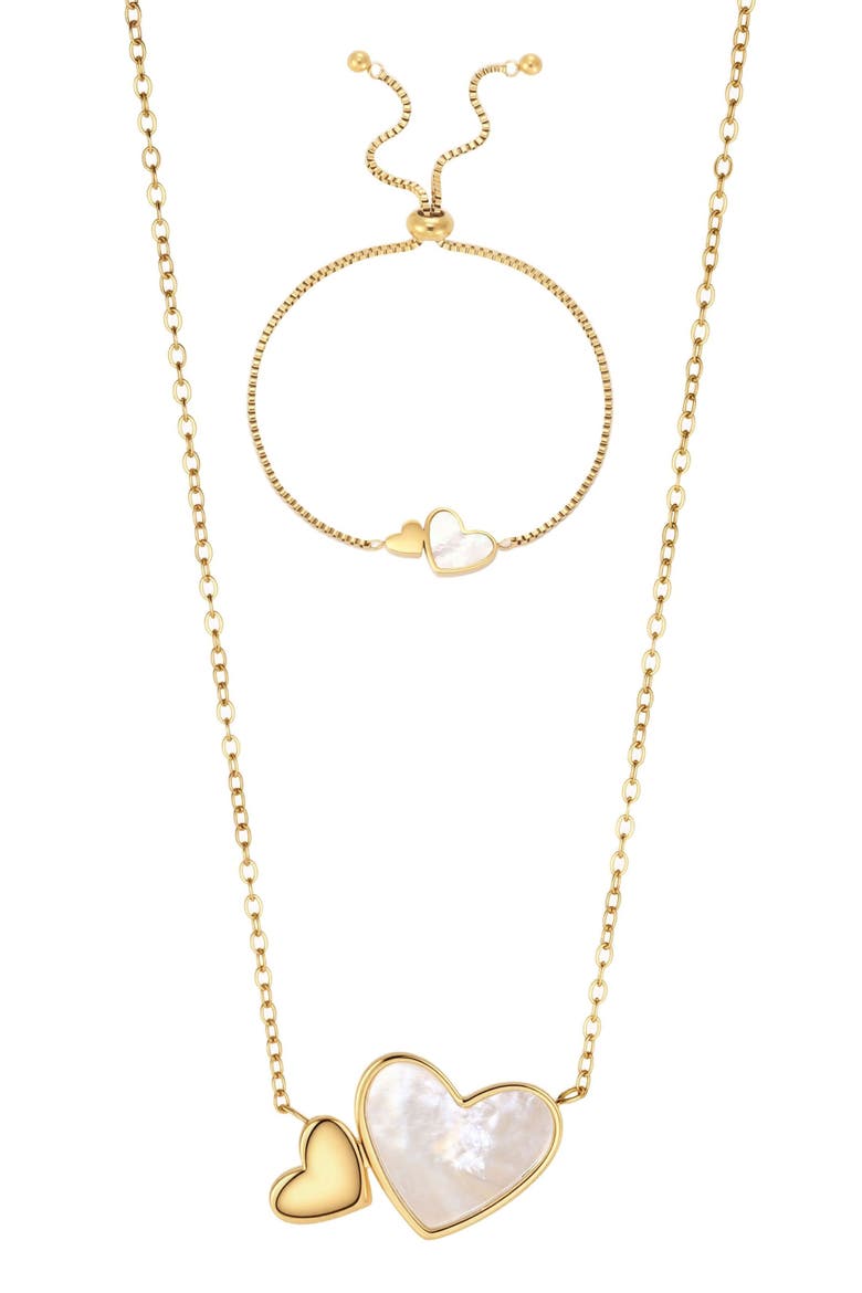 Mother of Pearl Heart 2-Piece Jewelry Set, Main, color, WHITE/ GOLD