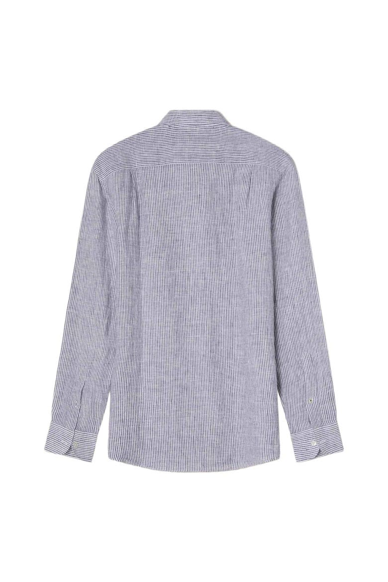 Morgan Medium Stripe Linen Shirt, Alternate, color, Navy