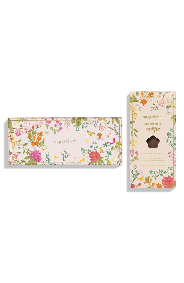 sugarfina Garden Party 3-Piece Candy Bento Box & Milk Chocolate Bar Bundle, Main, color, 