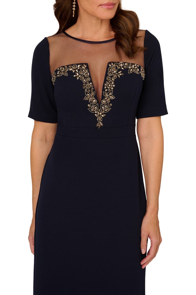 Illusion Neck Stretch Crepe Column Gown, Alternate, color, MIDNIGHT