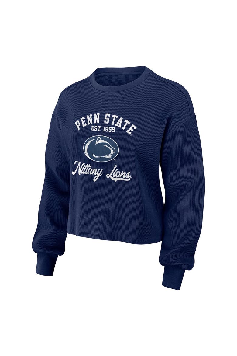 Women's WEAR by Erin Andrews Navy Penn State Nittany Lions Waffle Knit Long Sleeve T-Shirt & Shorts Lounge Set, Alternate, color, Navy