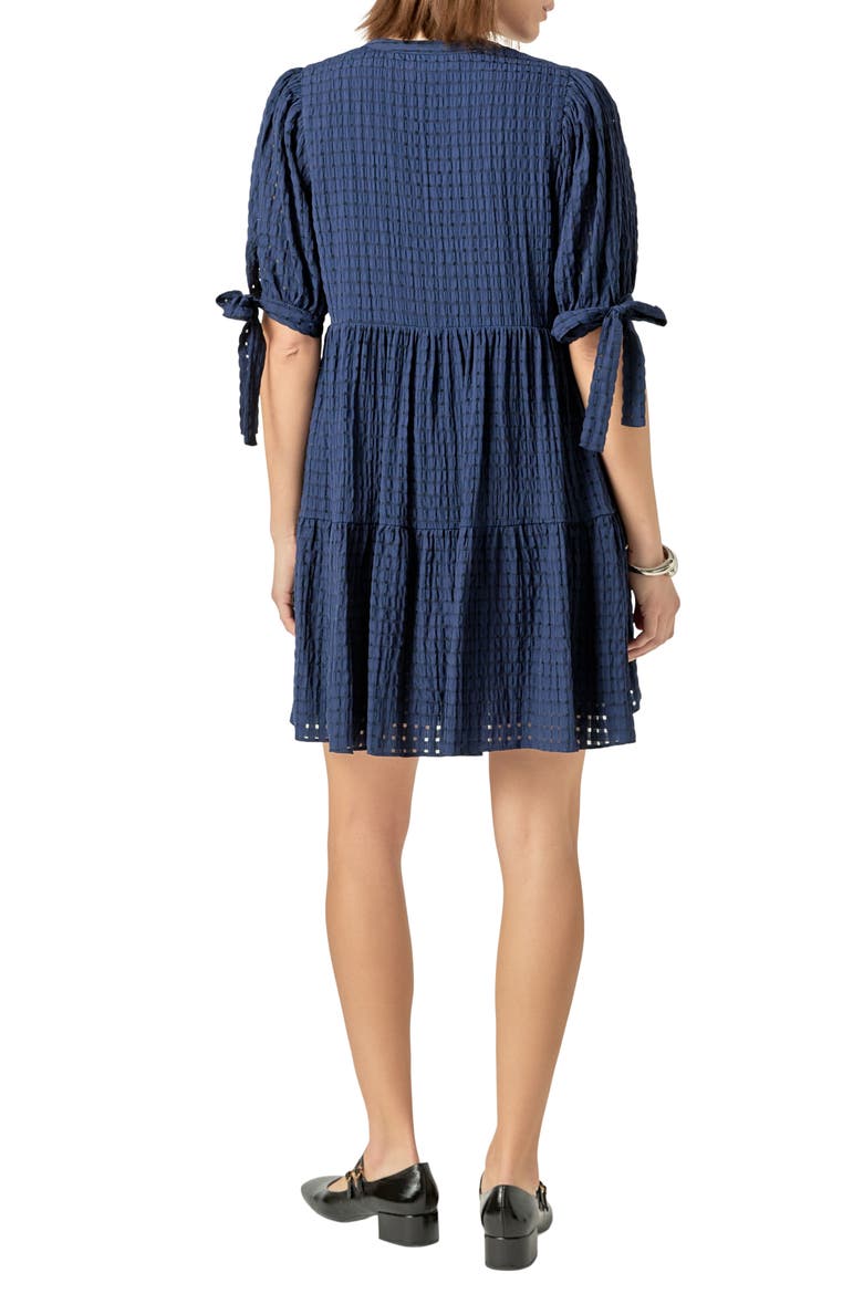 Texture Puff Sleeve Dress, Alternate, color, NAVY