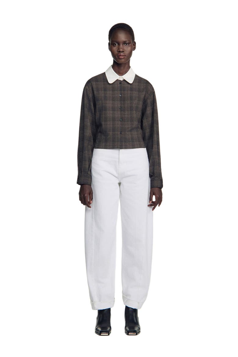 Check shirt with contrast collar, Main, color, Dark grey
