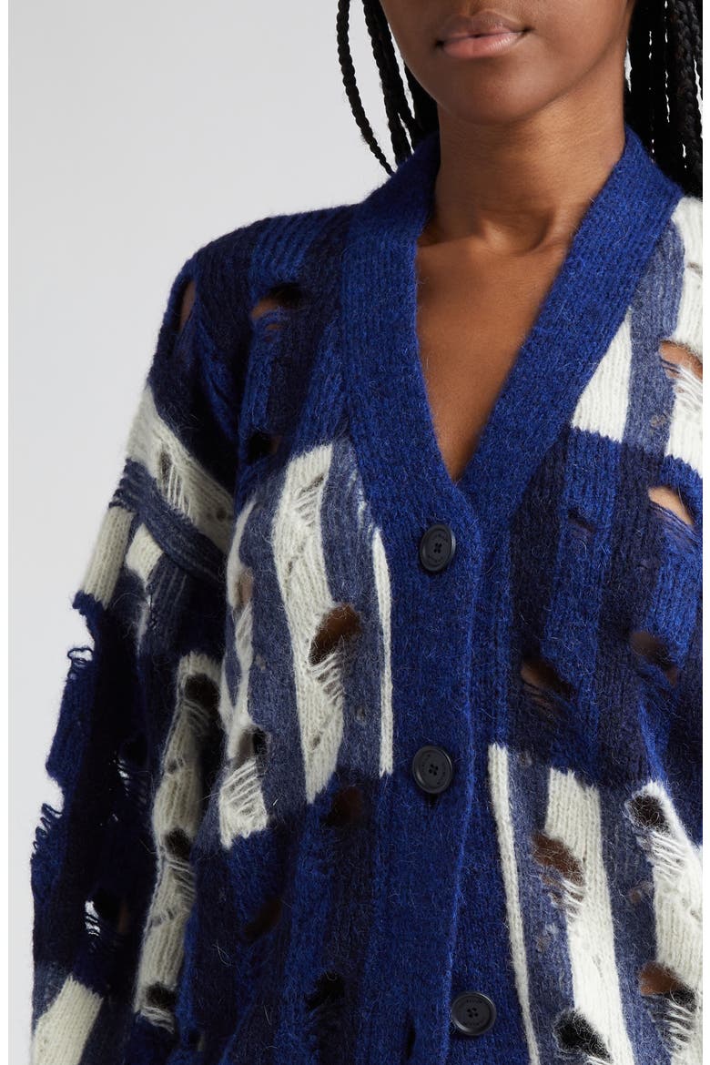 Shibori Distressed Mohair & Alpaca Blend Cardigan, Alternate, color, BLUE WHITE