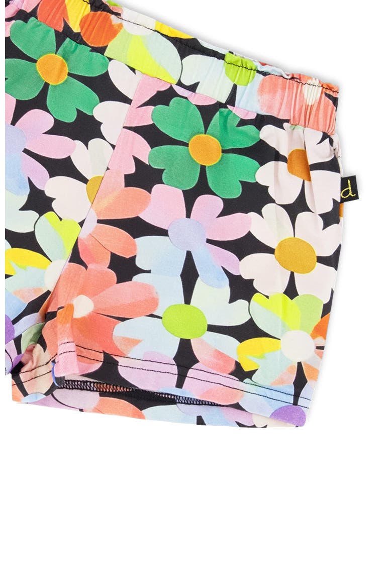 Jersey Flat Elastic Waist Flowers Shorts, Alternate, color, Black Floral Print