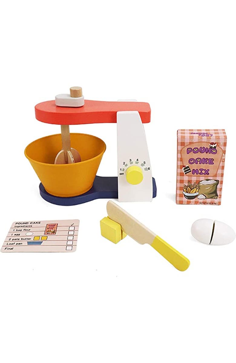 Leo & Friends Wooden Mixer Set - Make-A-Cake Mixer Kit with Hand Crank Mixer, Main, color, Red
