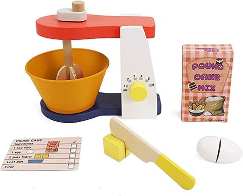 Wooden Mixer Set - Make-A-Cake Mixer Kit with Hand Crank Mixer