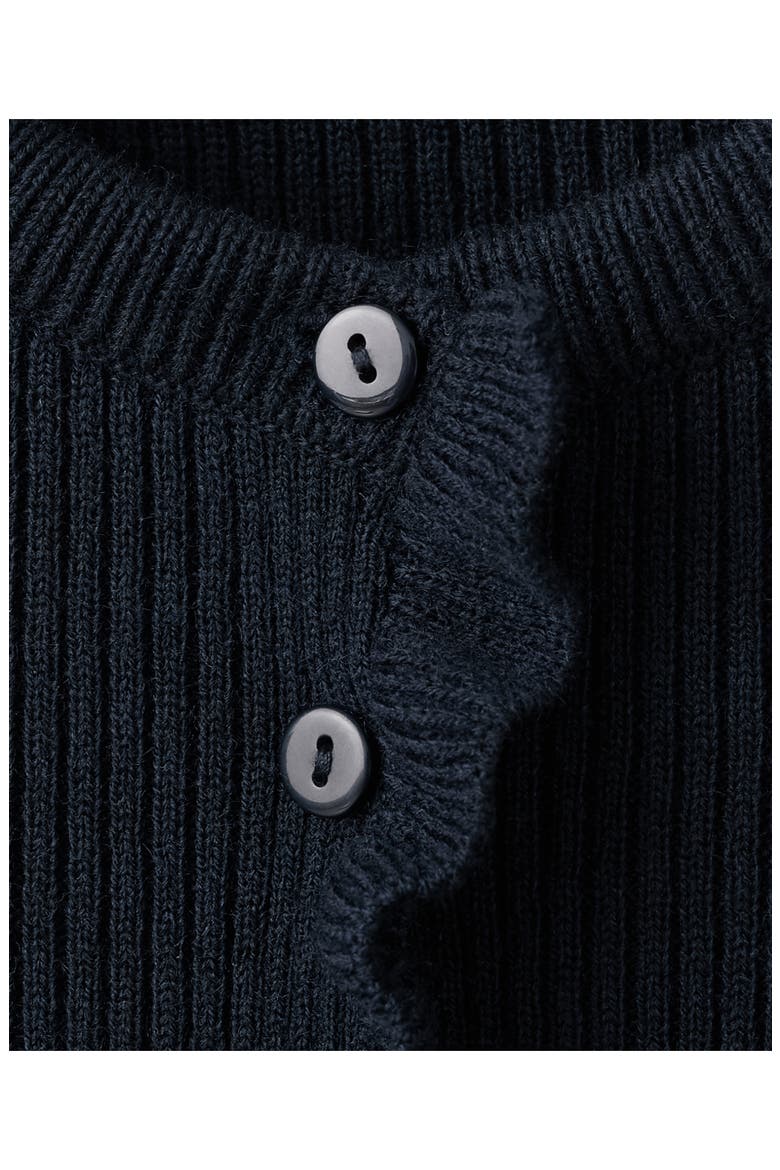 Ruffle Trim Rib Cardigan, Alternate, color, NAVY