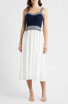 Crochet Top Mixed Media Midi Dress