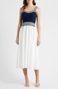 MOON RIVER Crochet Top Mixed Media Midi Dress