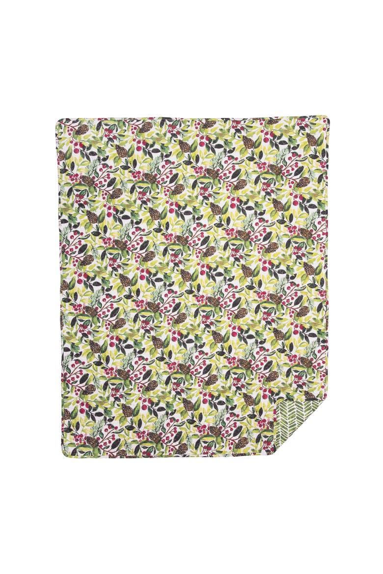 Tyson Pinecones & Berries Watercolor Pattern 100% Cotton Accent Throw Blanket 48" x 60", Main, color, Green