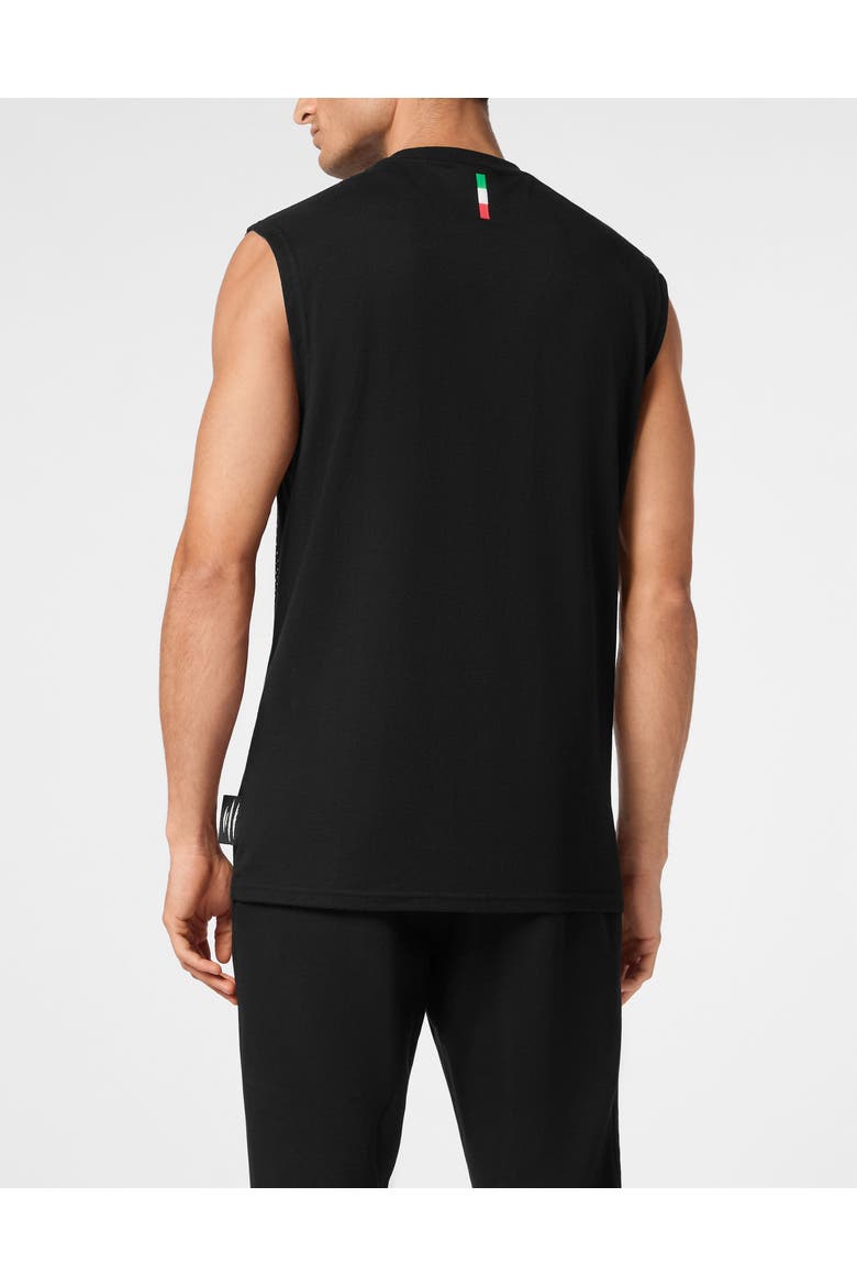 Cotton Dotted T-Shirt Round Neck Sleeveless Lamina Tiger Men, Alternate, color, black/silver