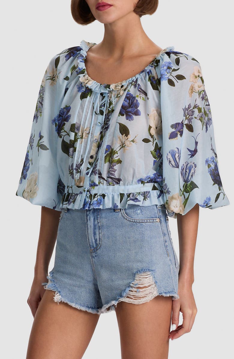 Alice + Olivia Mclaine Floral Crop Button-Up Shirt, Alternate, color, Fly Away