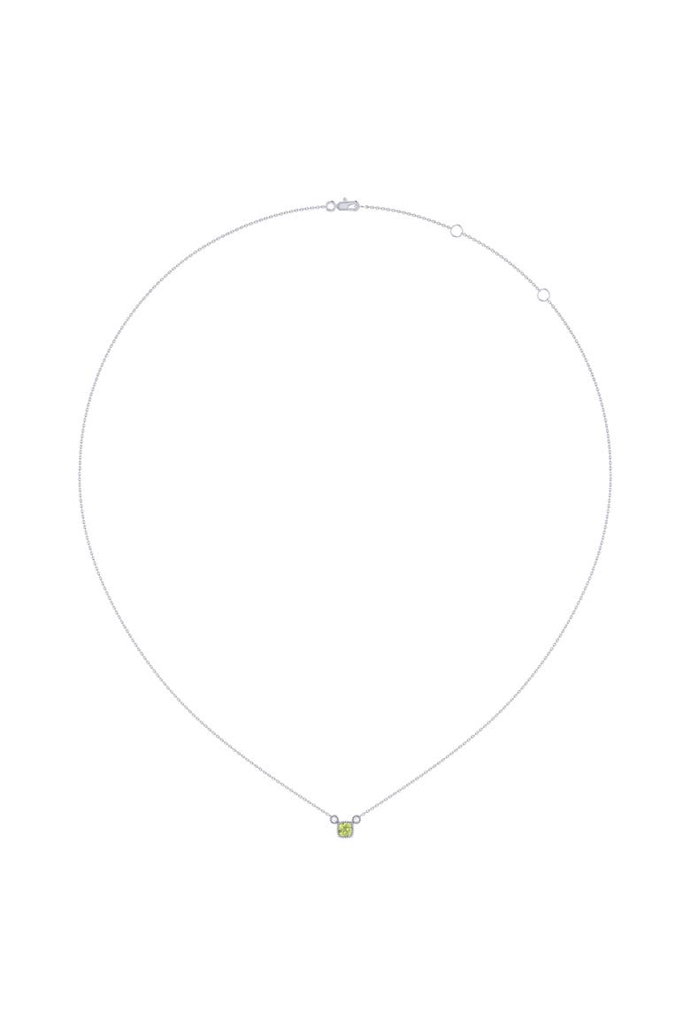 Cushion Cut Peridot & Diamond Birthstone Necklace in 14K Gold, Alternate, color, White Gold