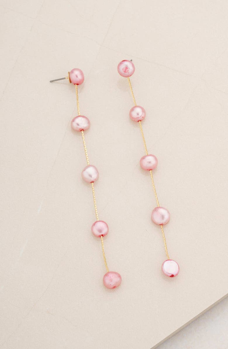 Ettika Dripping Freshwater Pearl Linear Drop Earrings, Alternate, color, Pink