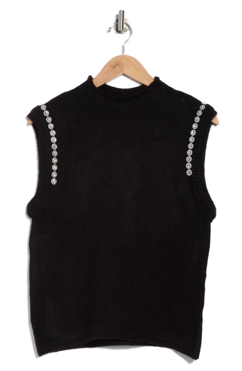 Ellen Tracy Rhinestone Embellished Sweater Vest, Alternate, color, Black
