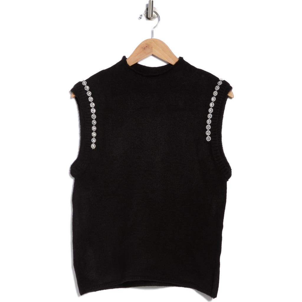 Ellen Tracy Rhinestone Embellished Sweater Vest In Black
