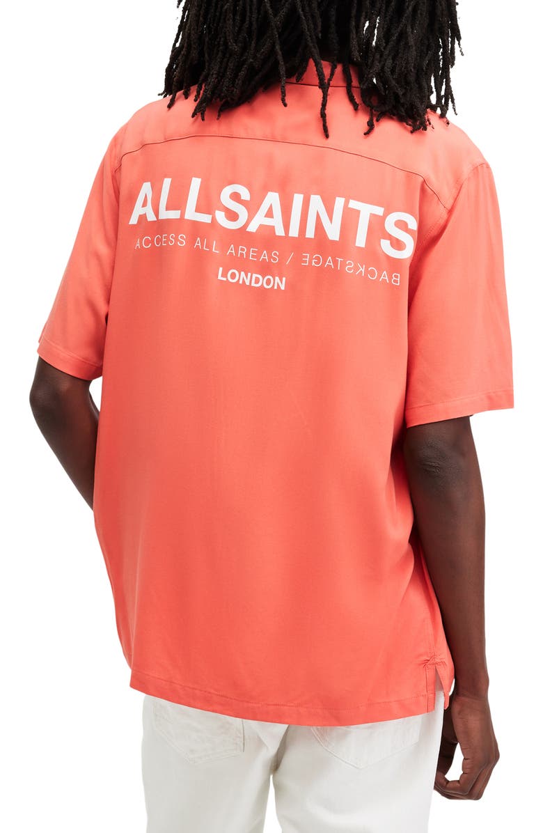 AllSaints Access Short Sleeve Graphic Camp Shirt, Alternate, color, Sunburnt Orange