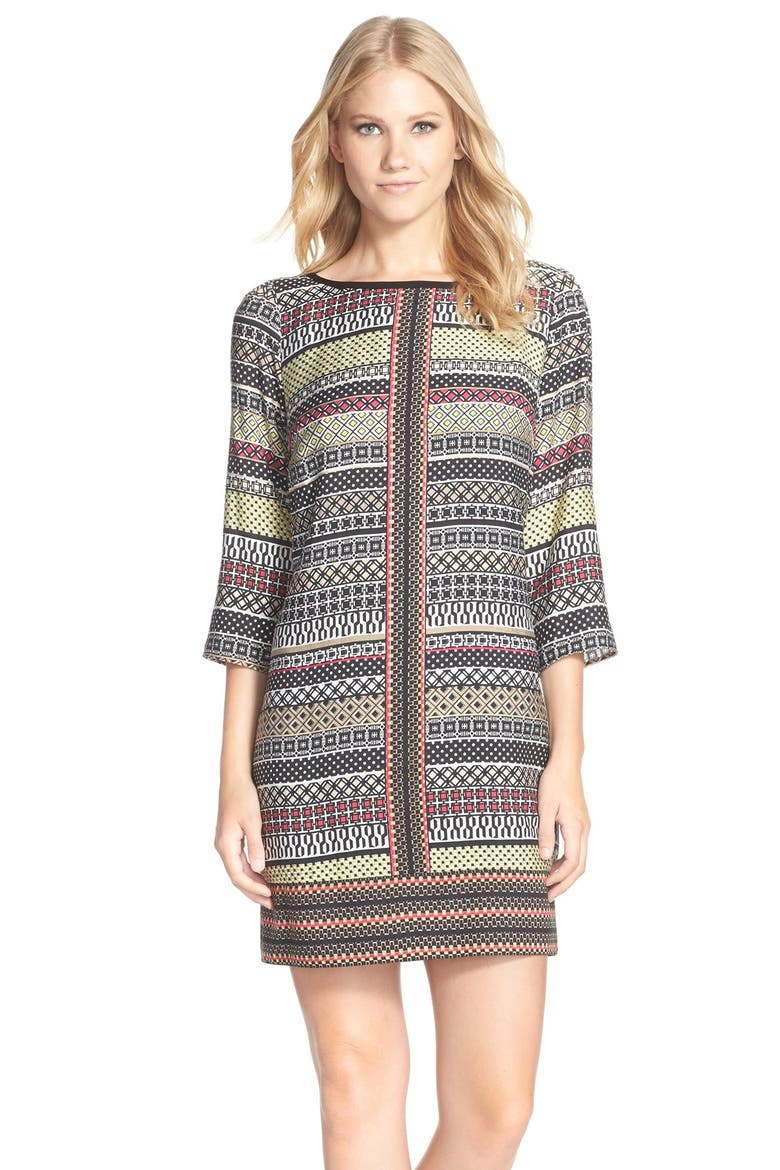 Print Twill A-Line Dress, Main, color, PINK/ BLACK MULTI