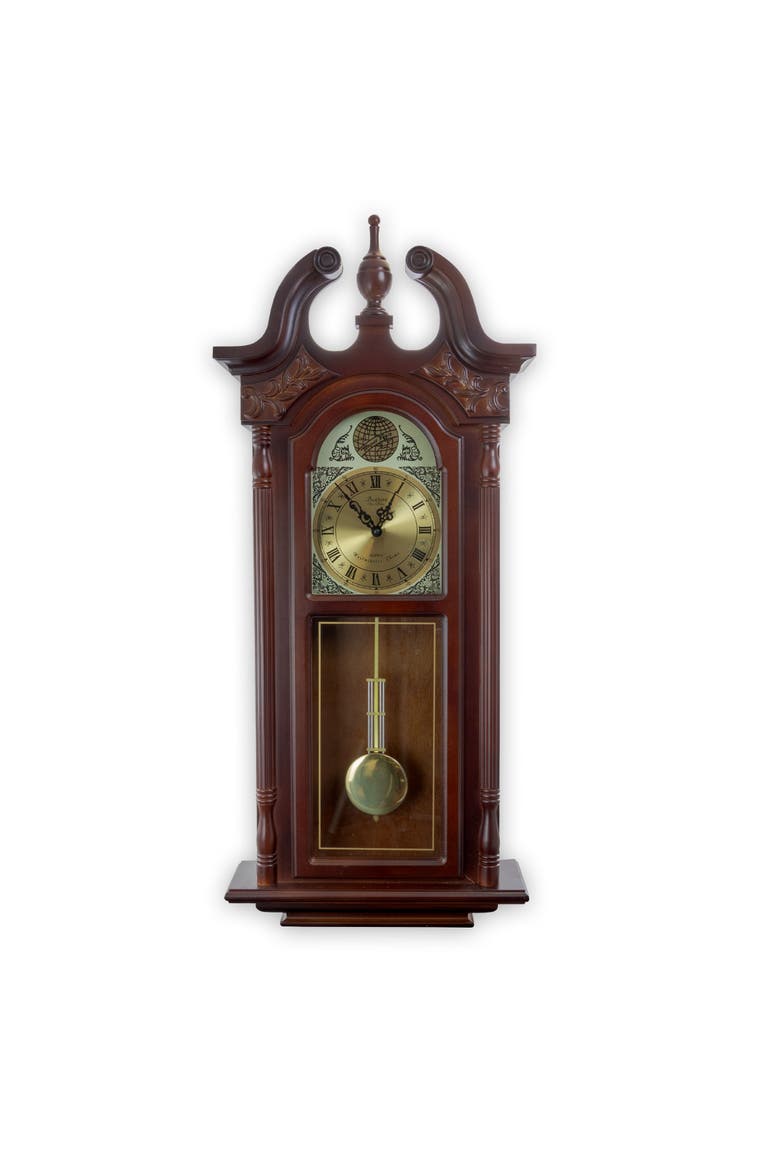 38in Chiming Pendulum Wall Clock, Main, color, Cherry Oak