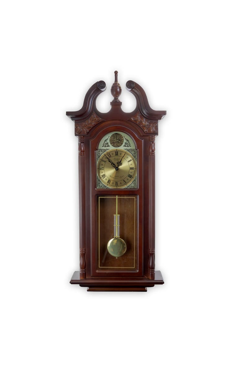 Bedford Clock Collection 38in Chiming Pendulum Wall Clock, Main, color, Cherry Oak