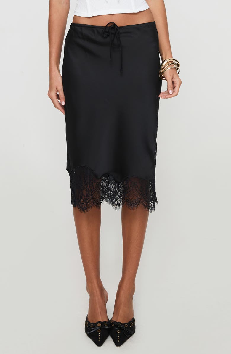 Princess Polly Gervais Lace Trim Satin Skirt, Main, color, 