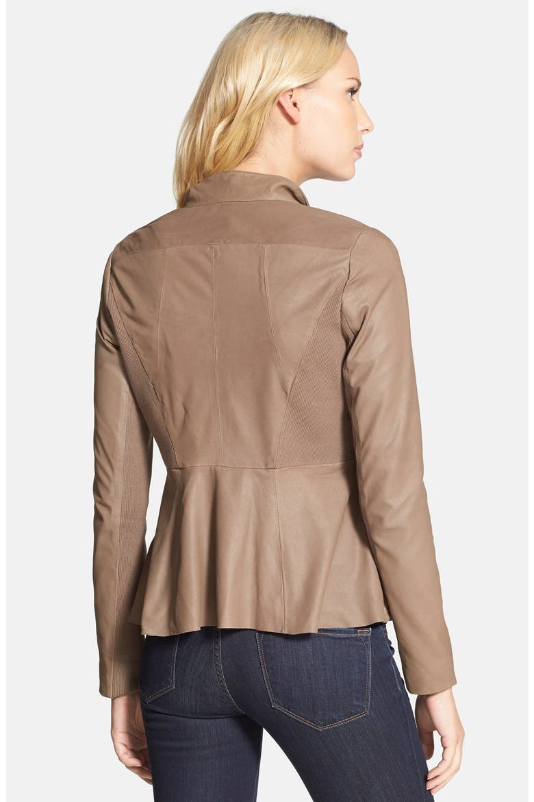 'Andreas' Draped Collar Leather Jacket, Alternate, color, SAND