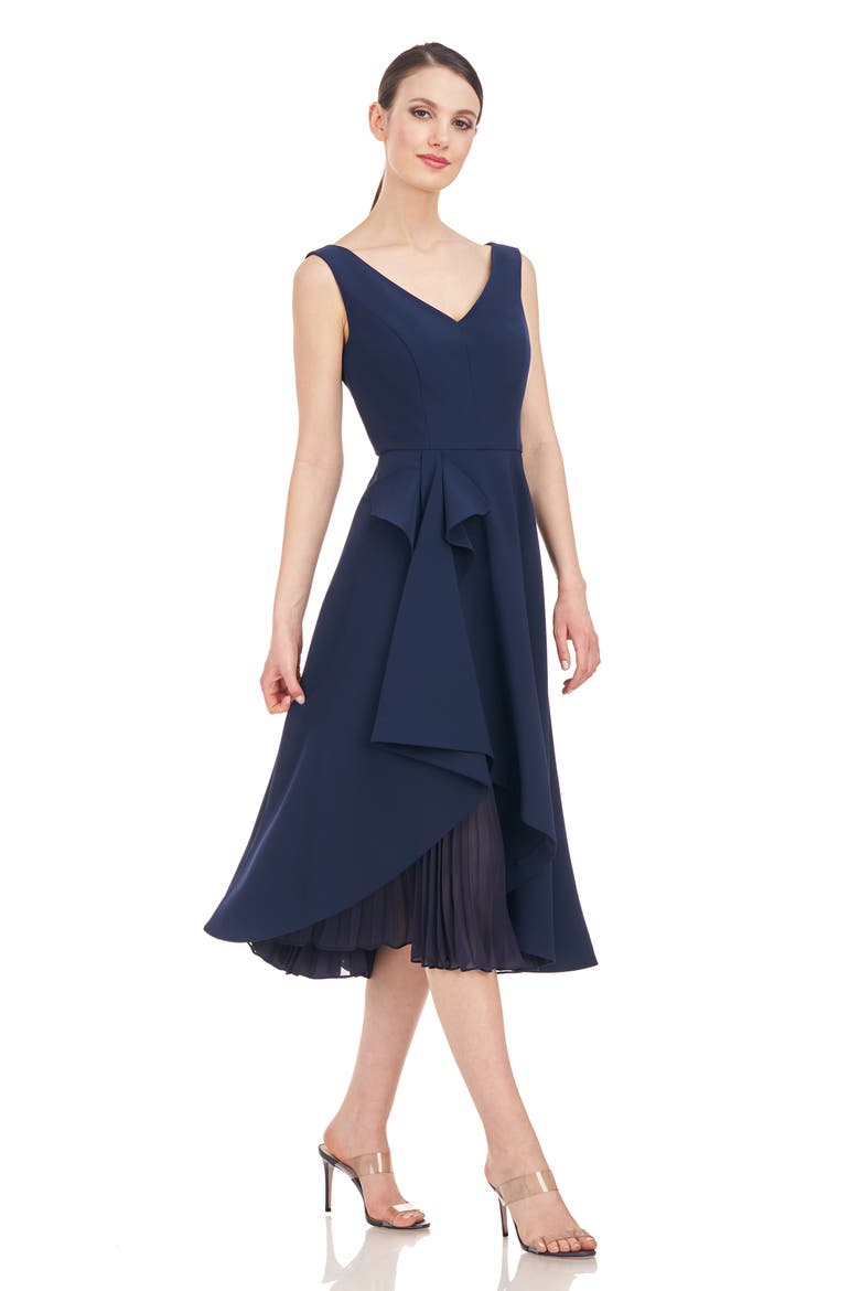 Begonia Crepe & Chiffon Midi A-Line Dress, Alternate, color, DARK MIDNIGHT