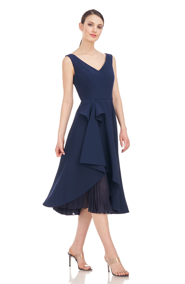 Kay Unger Begonia Crepe & Chiffon Midi A-Line Dress, Alternate, color, Dark Midnight