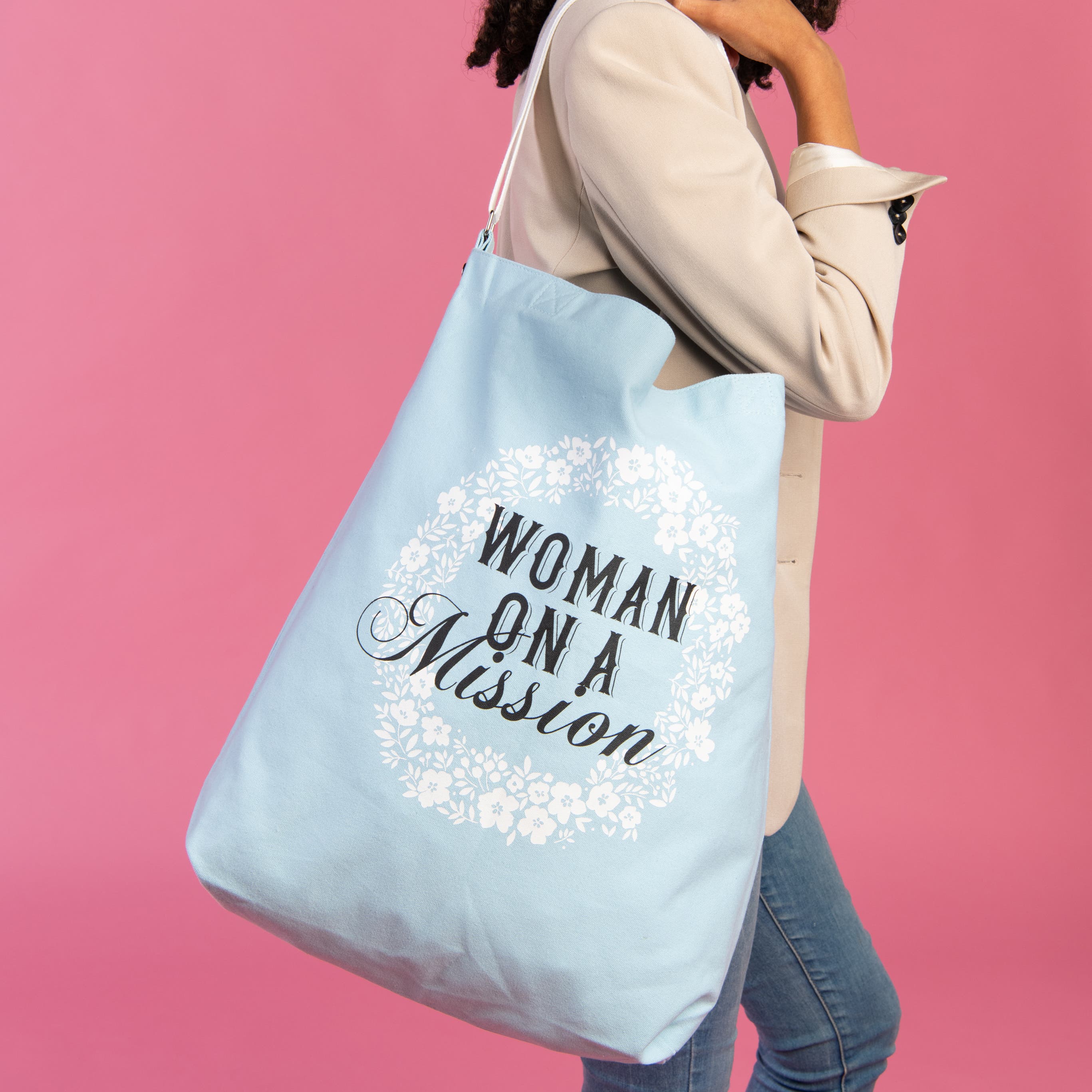 Totalee Gift Woman On A Mission Tote Cotton Blue, Alternate, color, 