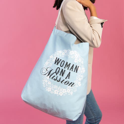 Totalee Gift Woman On A Mission Tote Cotton Blue In Blue