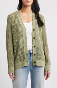 Caslon® Open Stitch V-Neck Cotton Cardigan