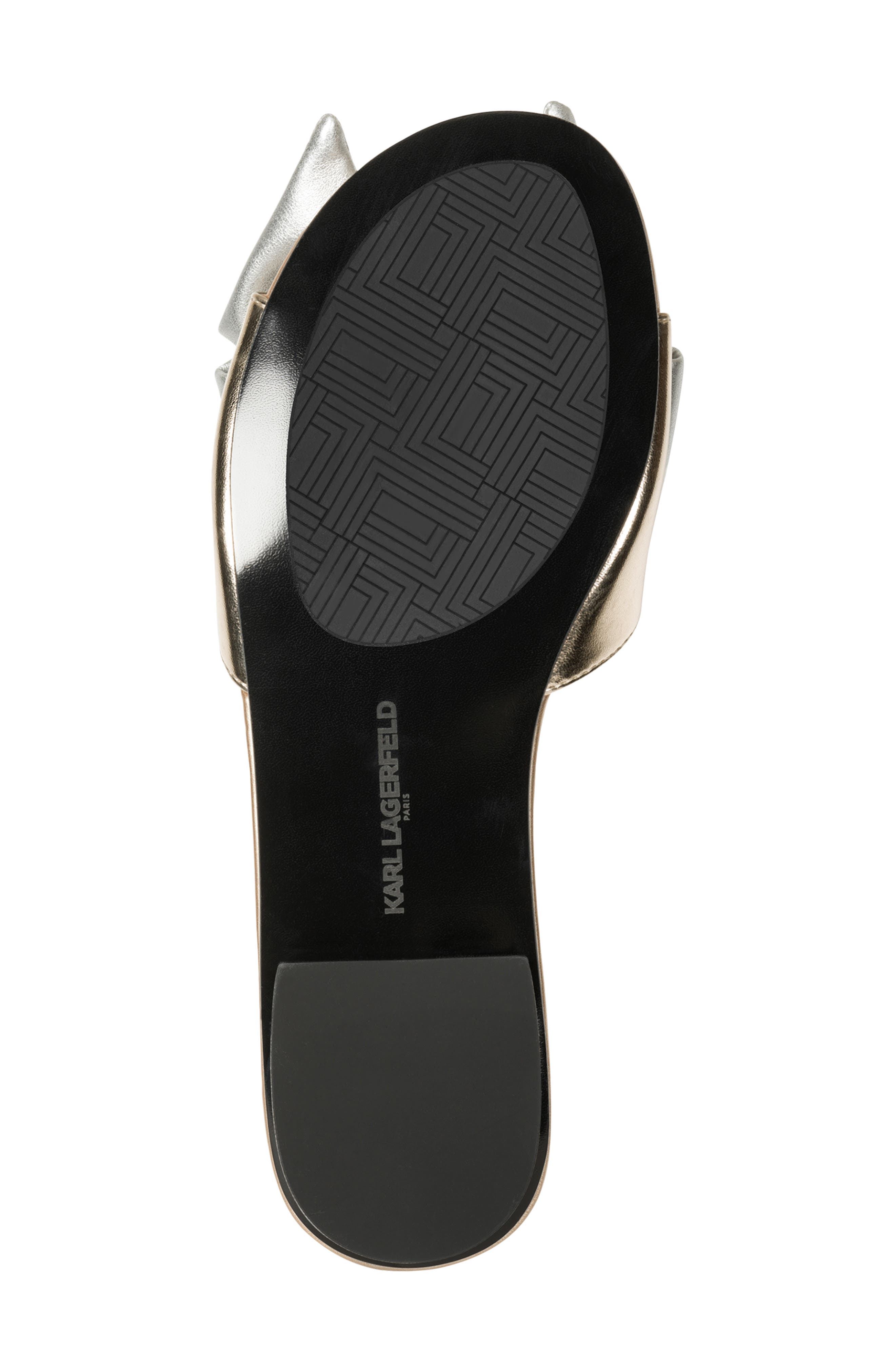 KARL LAGERFELD PARIS Ciaran Bow Slide Sandal, Alternate, color, White Gold/ Silver