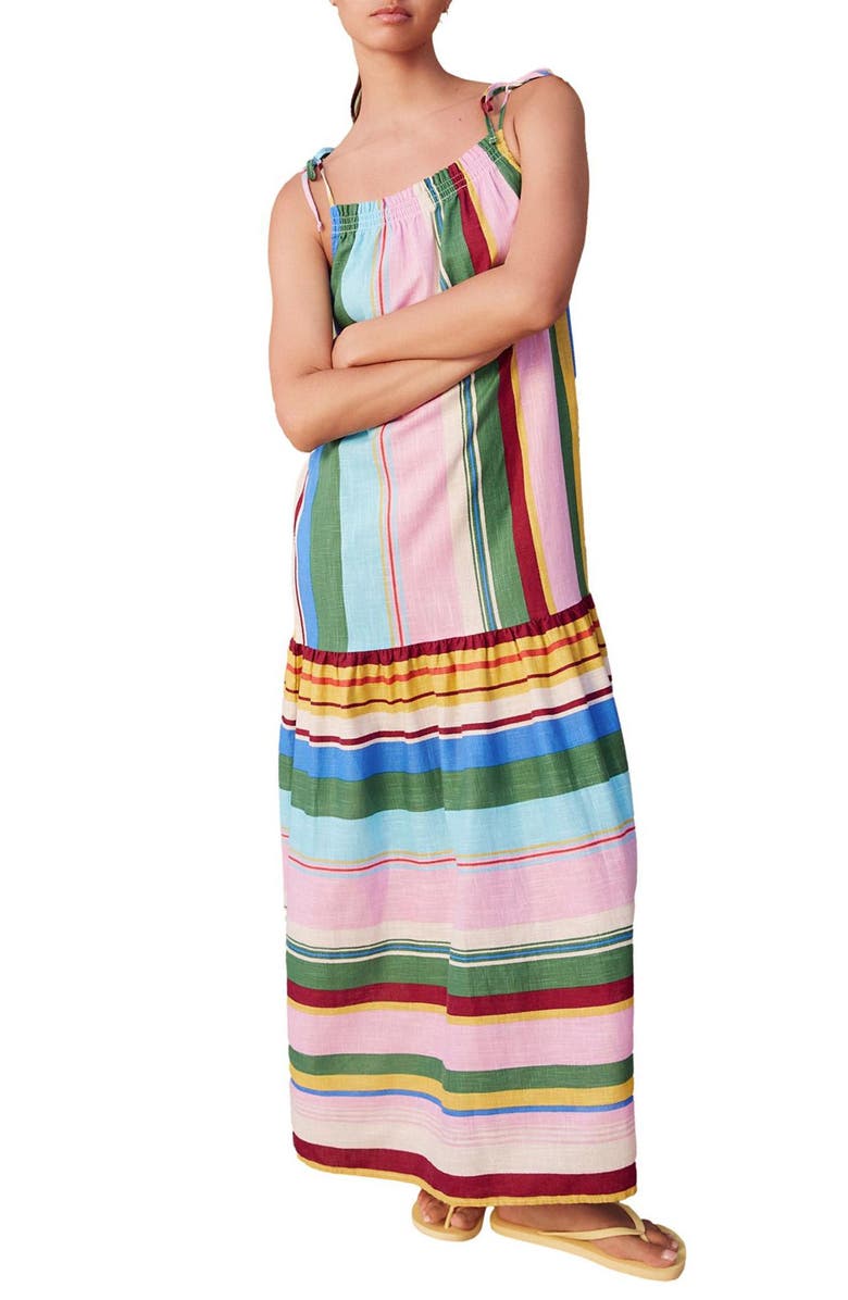 NEXT Stripe Tie Strap Maxi Sundress, Main, color, Pink