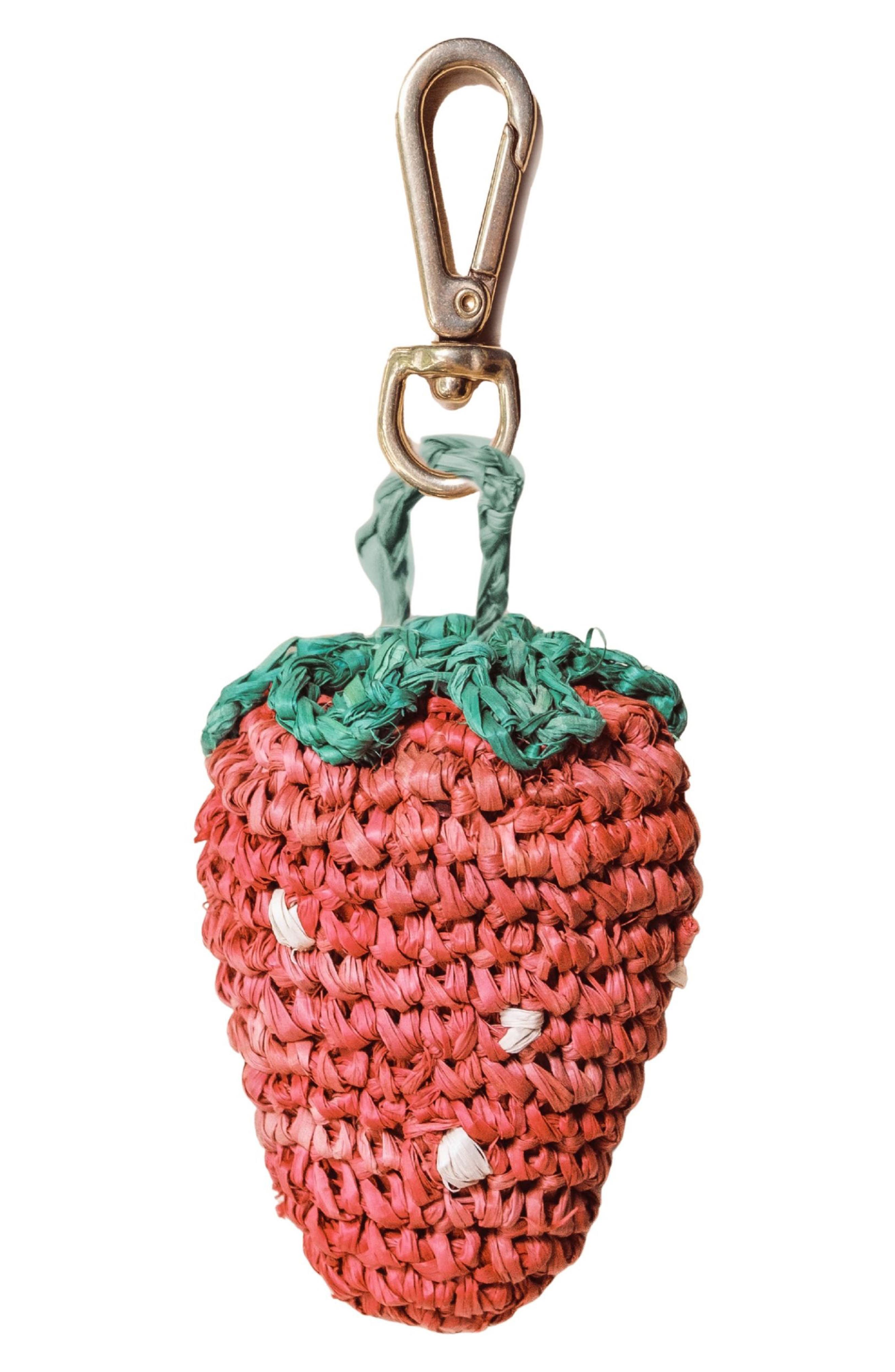 LIKHA Strawberry Raffia Bag Charm, Main, color, Red
