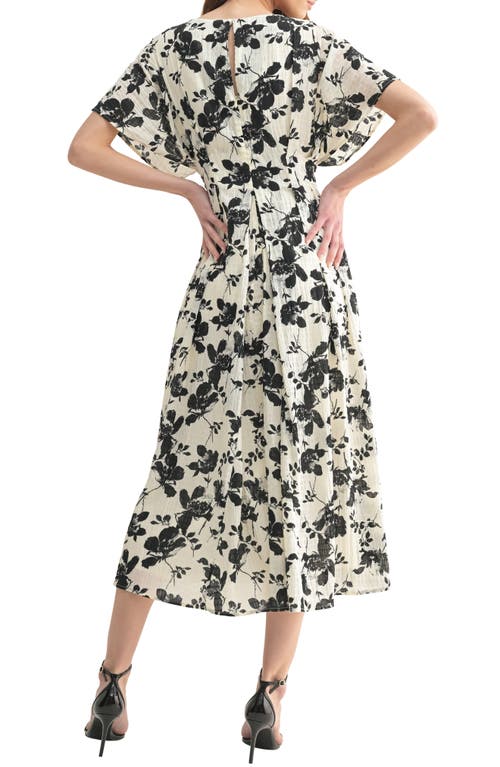 Mila Mae Dolman Sleeve Cinched Waist A-line Dress In Ivory Black
