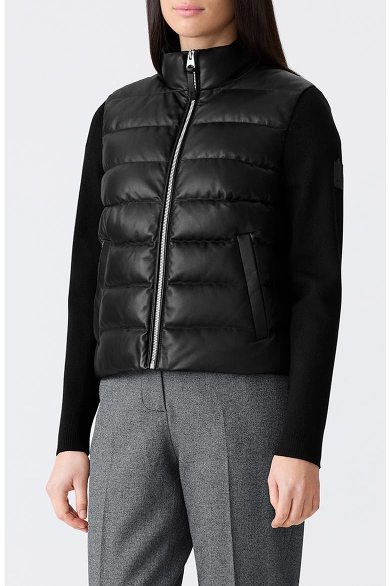 Leelo Leather & Wool Blend Hybrid Down Bomber Jacket, Main, color, BLACK