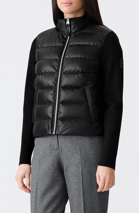 Leelo Leather & Wool Blend Hybrid Down Bomber Jacket