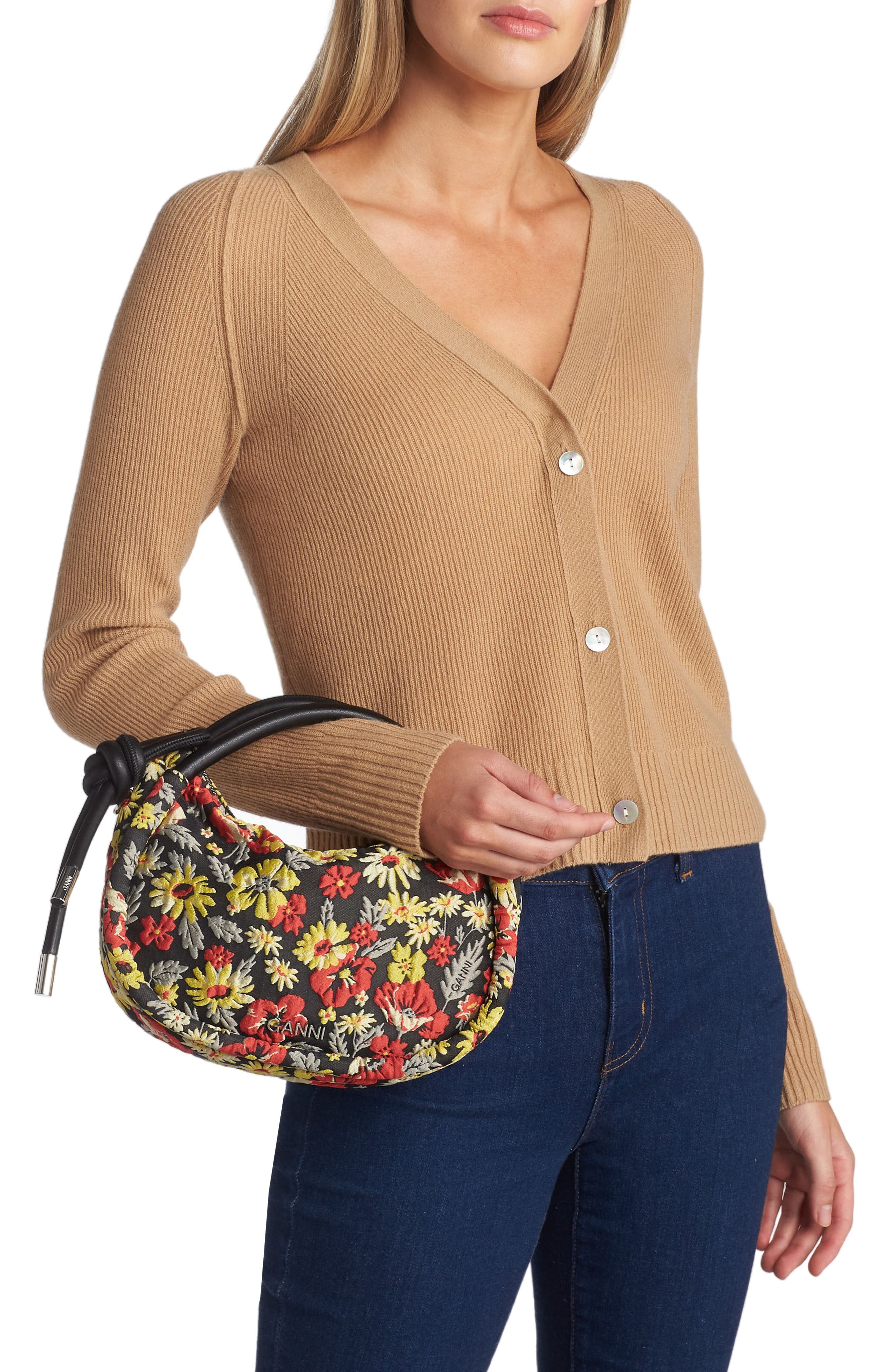 Ganni Mini Floral Knot Bag, Alternate, color, 