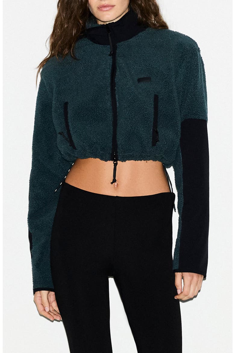 Faux Shearling Crop Jacket, Main, color, DARK TEAL