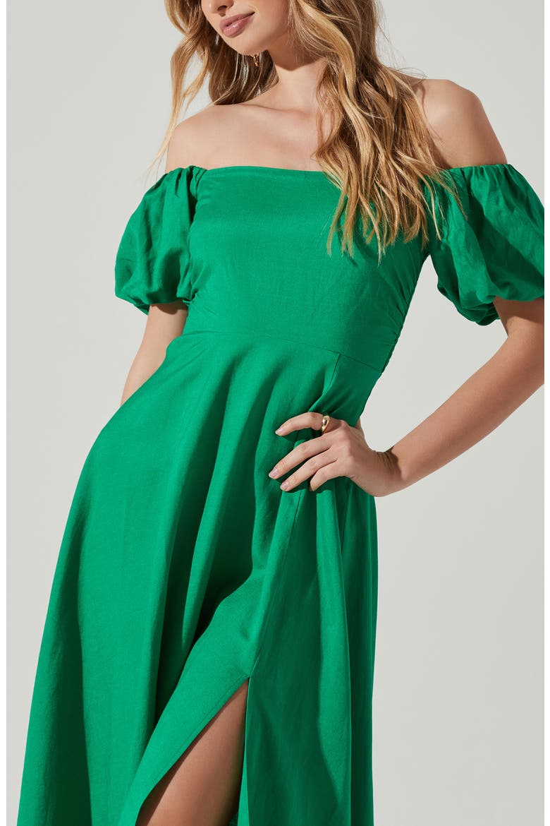Off the Shoulder A-Line Dress, Alternate, color, GREEN
