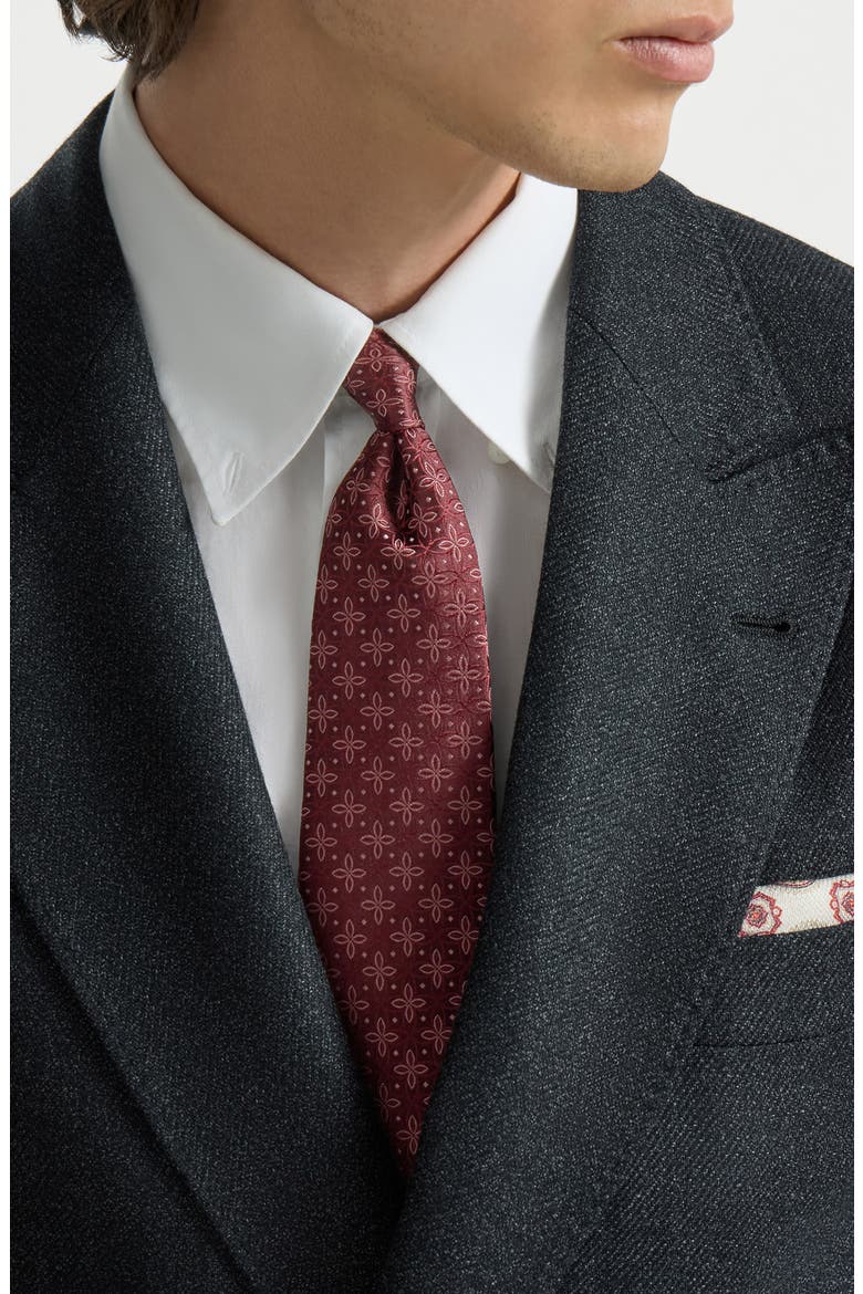 Silk tie with geometric floral pattern, Alternate, color, Burgundy