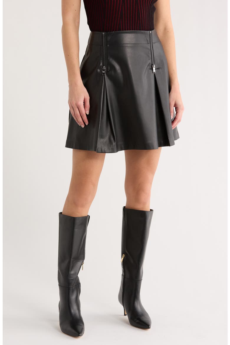Faux Leather Front Zip Miniskirt, Main, color, BLACK