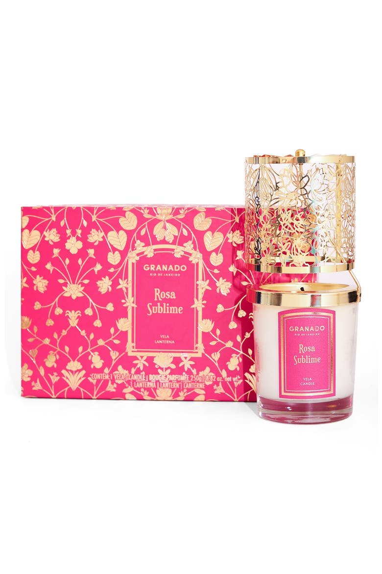 Rosa Sublime Scented Candle & Lantern Set, Main, color, NO COLOR