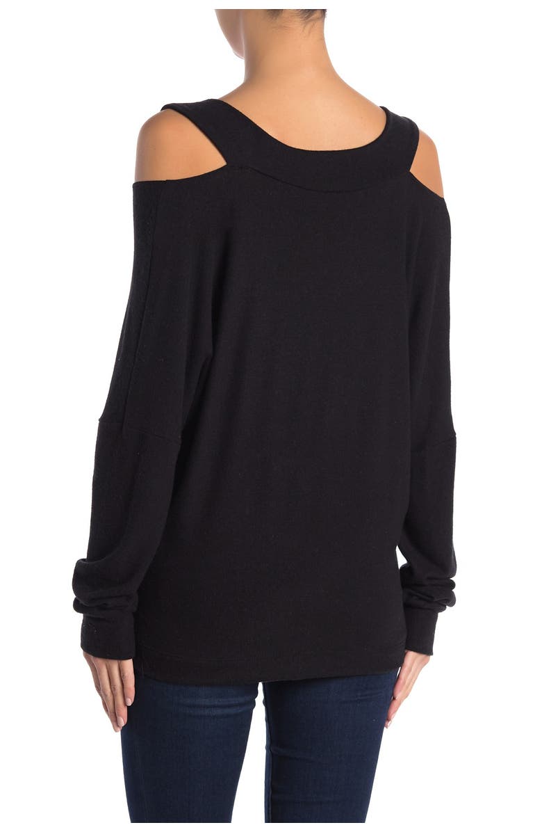 V-Neck Cold Shoulder Hacci Sweater