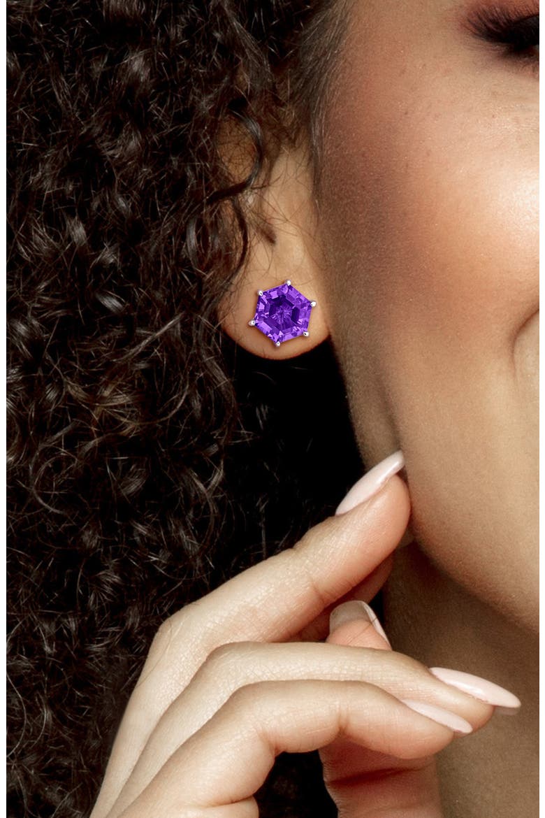 Amethyst Hexagon Solitaire Stud Earrings, Alternate, color, PURPLE