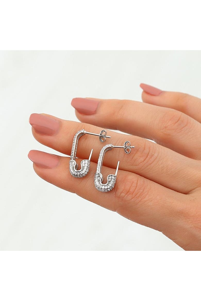 Pave Stud Safety Pin Earring Jewelled Sterling Silver, Alternate, color, Silver