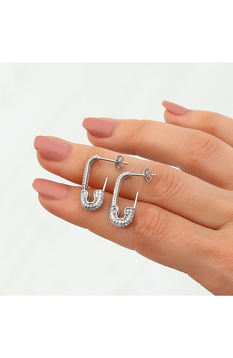 Spero London Pave Stud Safety Pin Earring Jewelled Sterling Silver, Alternate, color, Silver