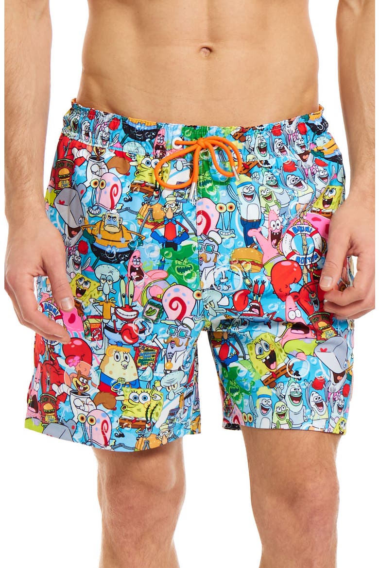 SpongeBob Frenzy Stretch Swim Trunks, Main, color, MISCELLANEOUS