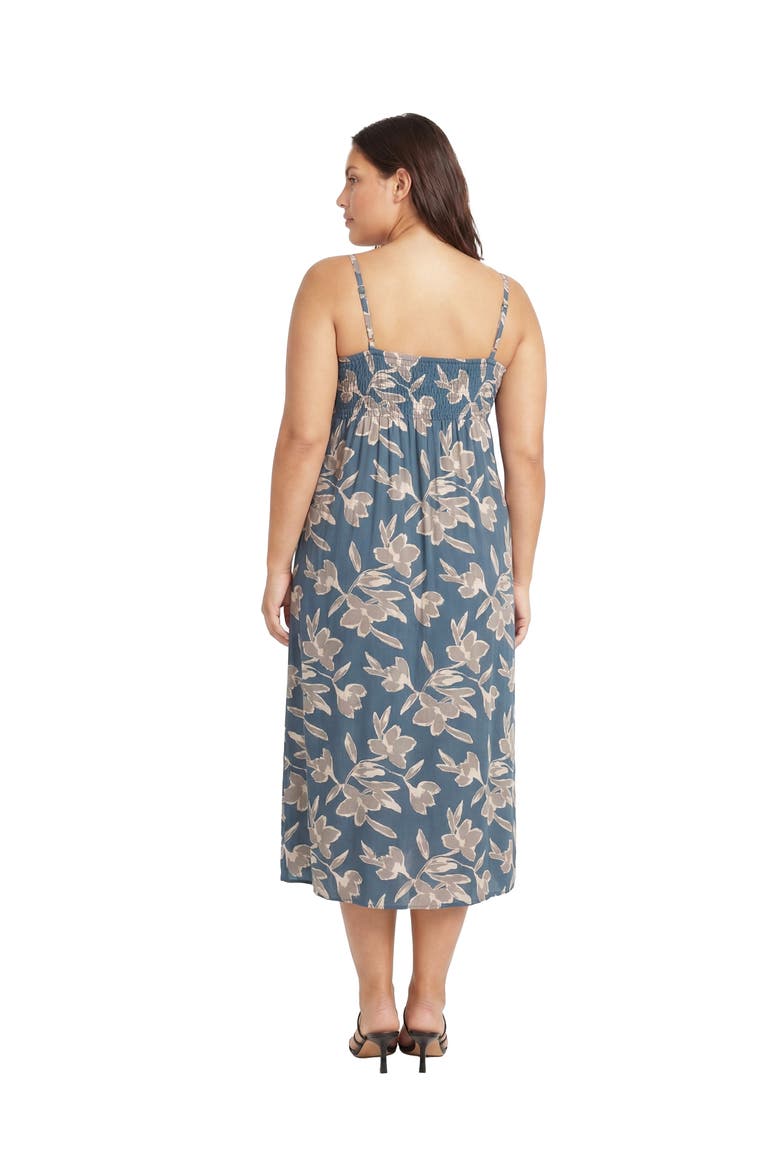 Curvy Essential Floral Print Spaghetti Strap Smocked Pocket A-Line Maxi Dress, Alternate, color, Blue Multi